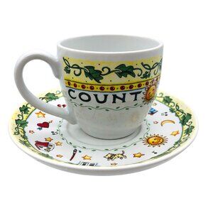 Mary Engelbreit Count Your Blessings Cup & Saucer Set Ceramic Vtg Cottagecore